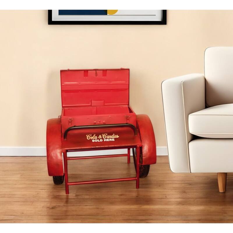 HomeRoots Retro Red Metal Delivery Box Accent Side Table - 28' X '27' X '37.5 - Red - Steel