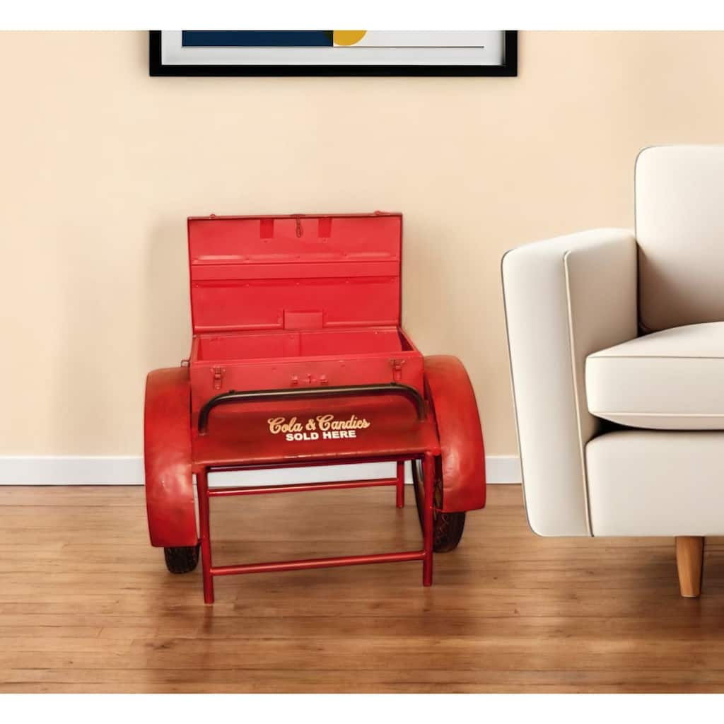 HomeRoots Retro Red Metal Delivery Box Accent Side Table - 28' X '27' X '37.5