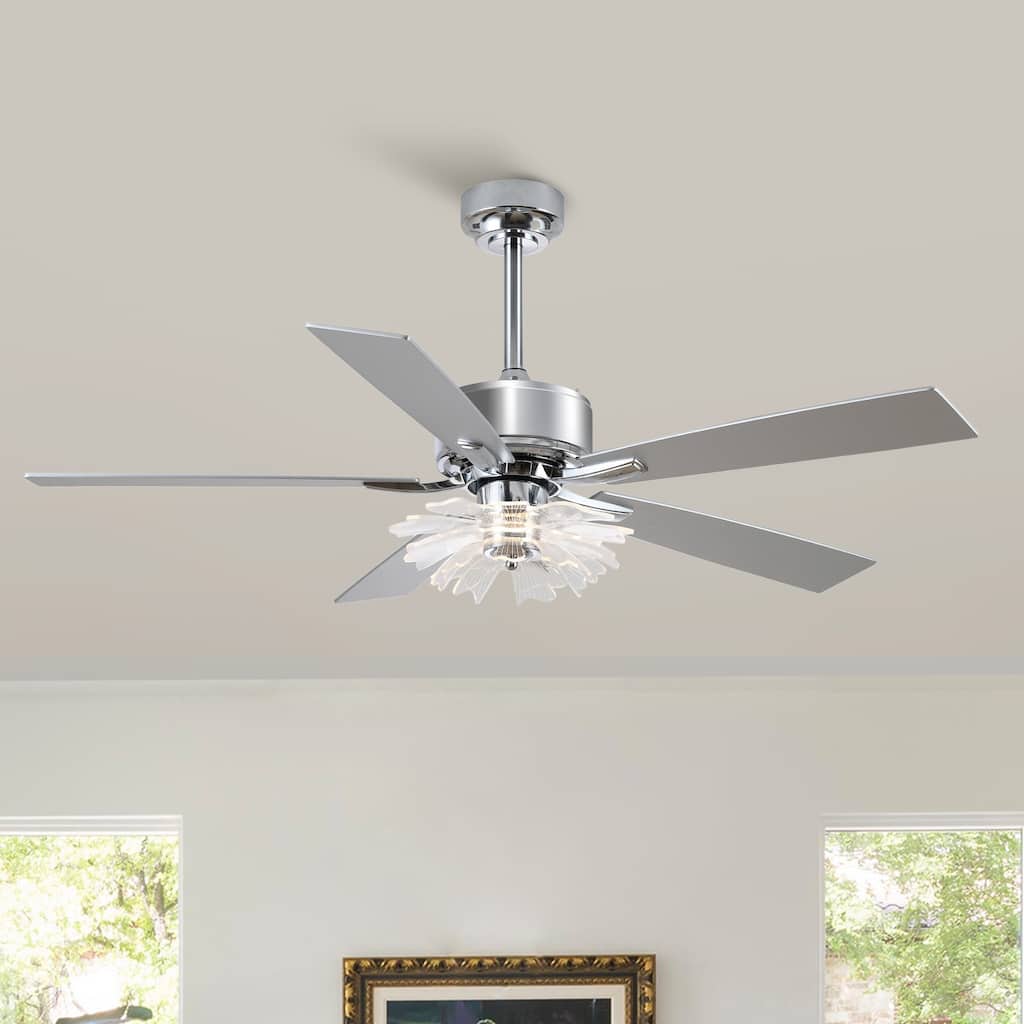52" Chrome Reversible 5-Blade Modern LED Ceiling Fan with Light and Remote