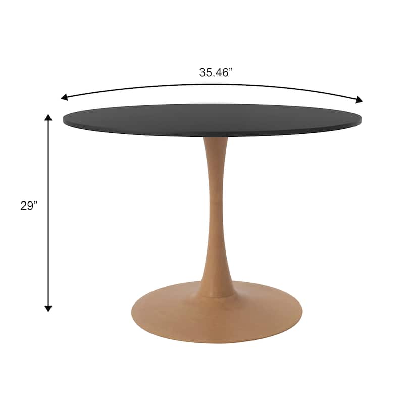 Bristol 35" Round Dining Table with MDF Top and Natural Wood Steel Pedestal Base for Modern Kitchen and Dining Room