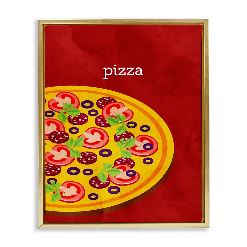 Stupell Tasty Savory Pizza Framed Floater Canvas Wall Art Design By Kim Allen - 17 x 21 - Gold