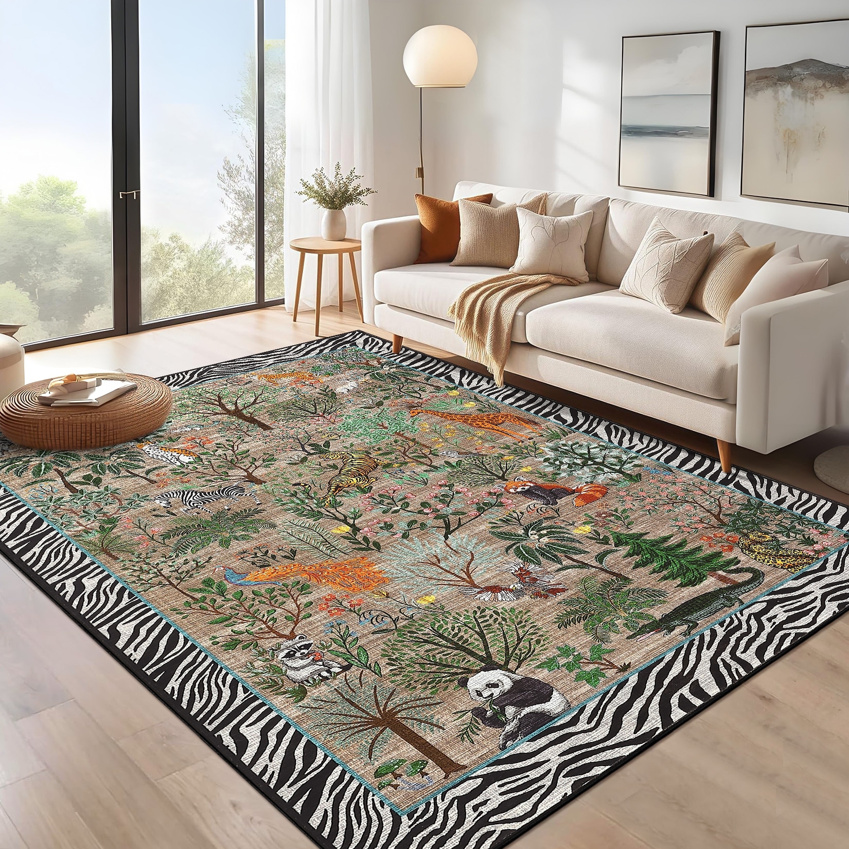 Garvee Jungle Animal Area Rug Soft Washable Indoor Rug Non Slip Low Pile Forest Style Rugs for Living Room Bedroom