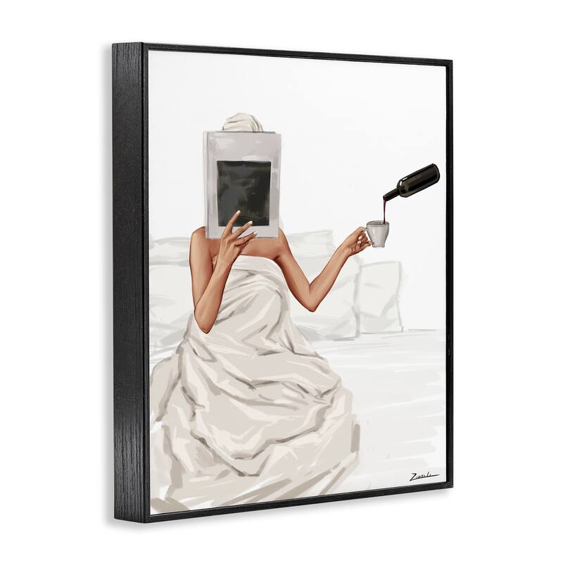 Stupell Cozy in Bed with Drink Framed Giclee Art Design By Ziwei Li