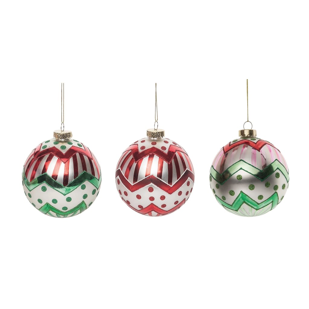 Transpac Glass 4.5 in. Multicolored Christmas Merry Round Ornament Set of 3