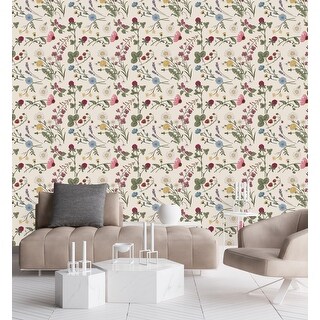 White Wallpaper with Meadow Flowers Peel and Stick and Prepasted - Bed ...