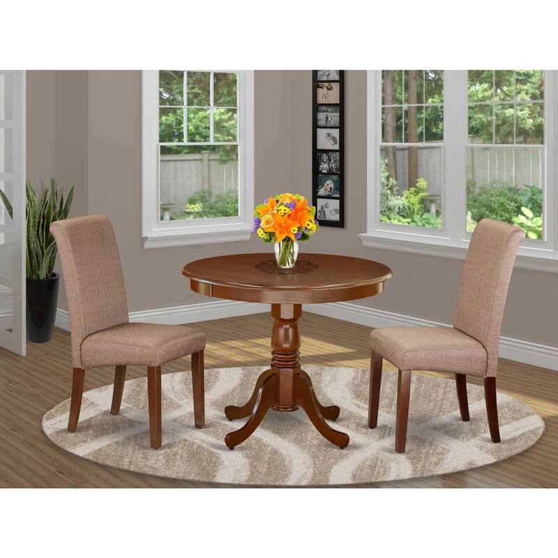 3-Piece Mahogany Finish Solid Wood Top - Dining Room Set - Seats-4