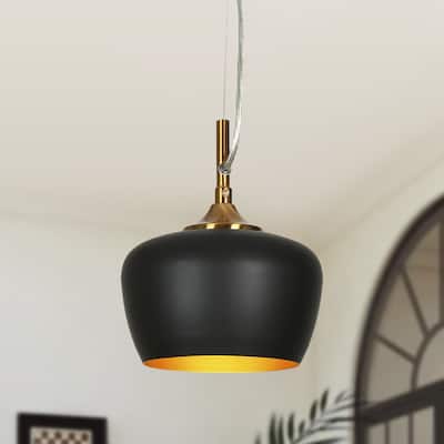 Modern Farmhouse Black Gold 1-Light Pendant Light Dome Island Lights for Dining Room - Dia. 7" x H 8.6"