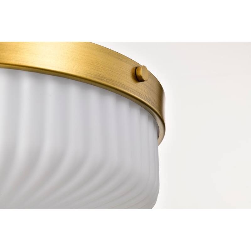 Solara Flush Mount Natural Brass Finish Frosted Ribbed Glass - Natural Brass