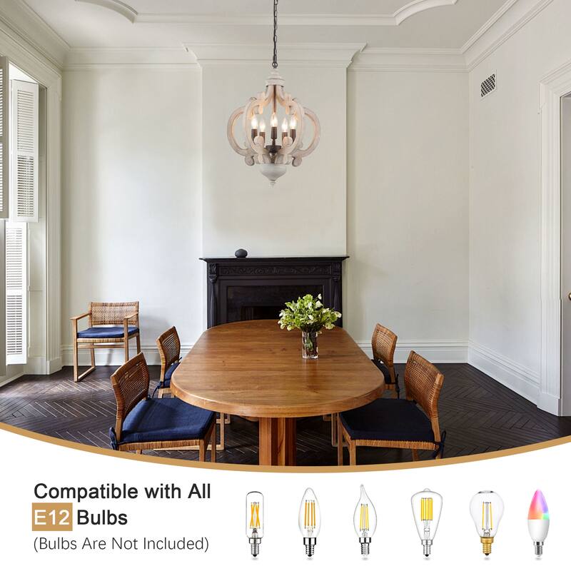 5-Light Country Wood Chandelier Light Fixture for Kitchen Island Dining Room
