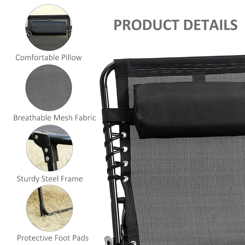 Sunbed Folding Recliner with Headrest and Side Pockets