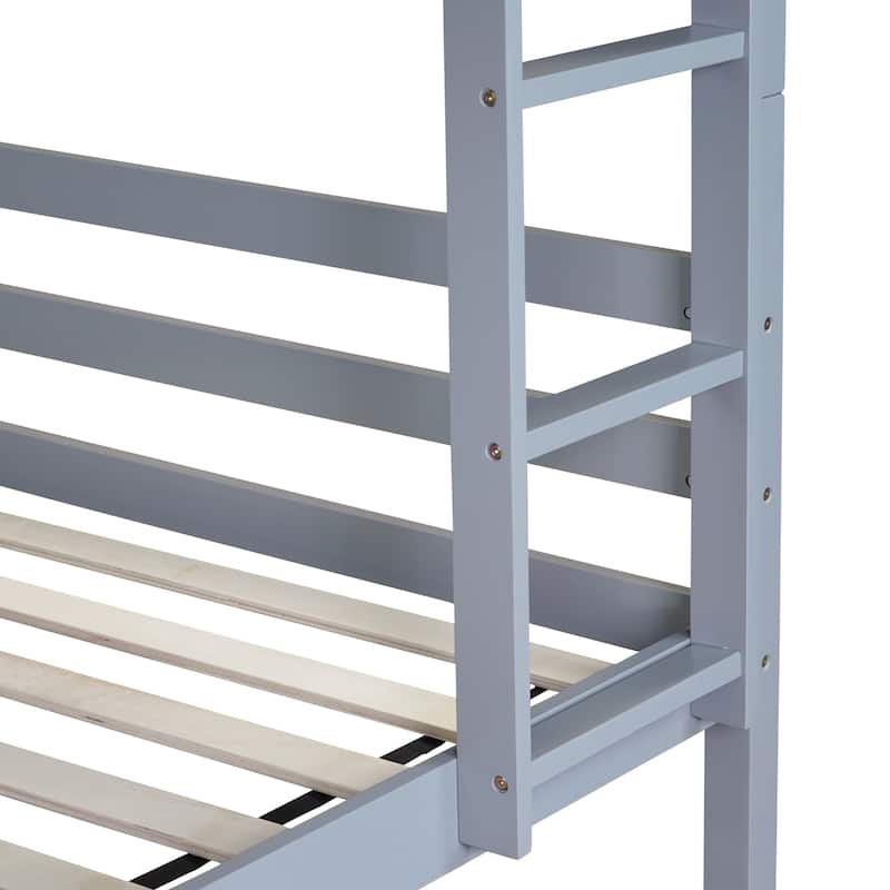 Twin Bunk Bed with Bookcase Headboard and Convertible 2-in-1 Design Safety Guardrails & Ladder (250lb Capacity)
