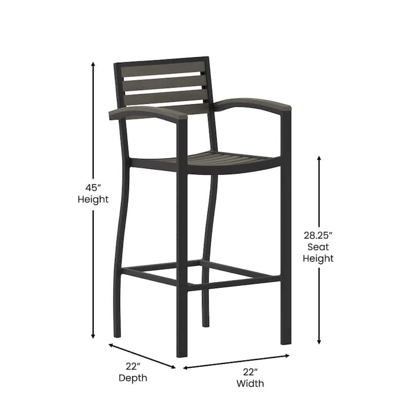 Commercial Grade Outdoor Bar Stool with Armrests and Poly Resin Slats
