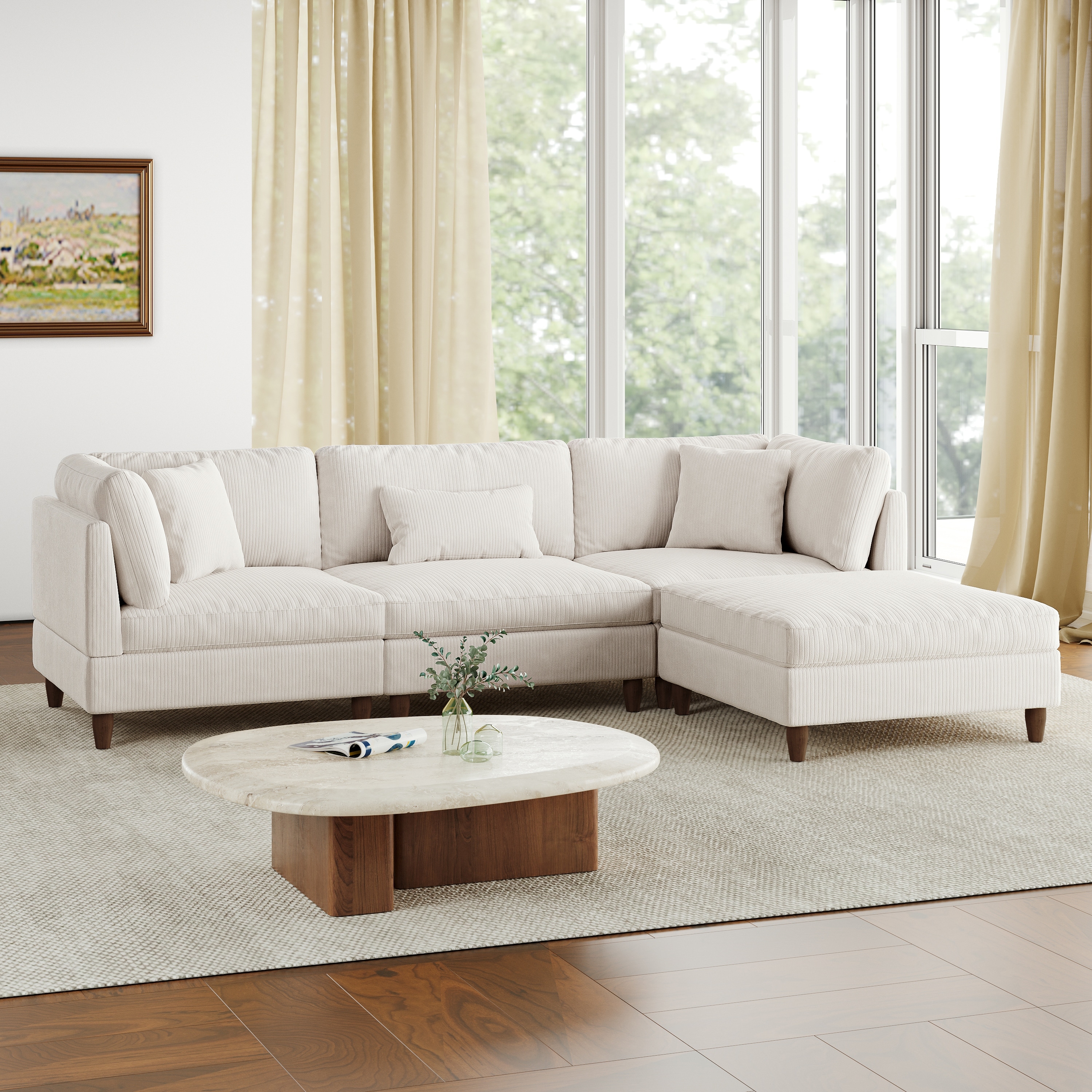 112" W Modern Upholstered Corduroy Modular Sectional Sofa