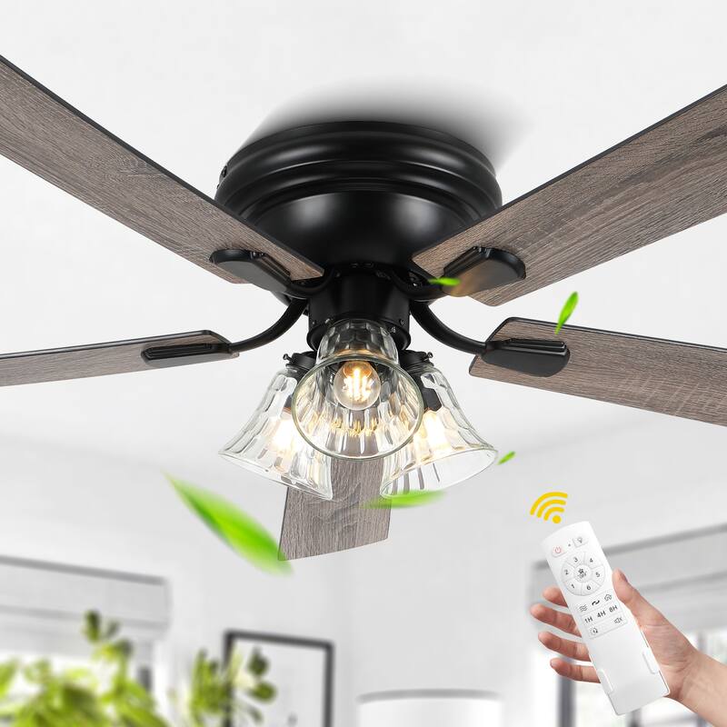 Bella Depot 52" Flush Mount Ceiling Fan with Light and Remote 6-Speed Reversible DC Motor