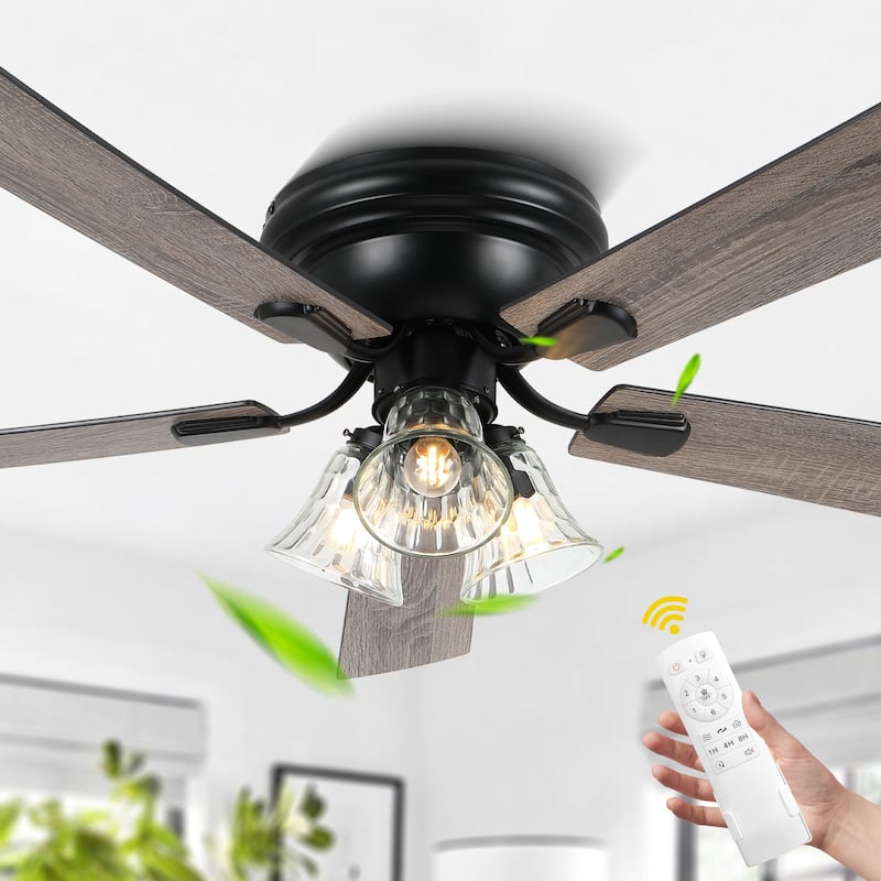 Bella Depot 52" Flush Mount Ceiling Fan with Light and Remote Control - 52 Inches