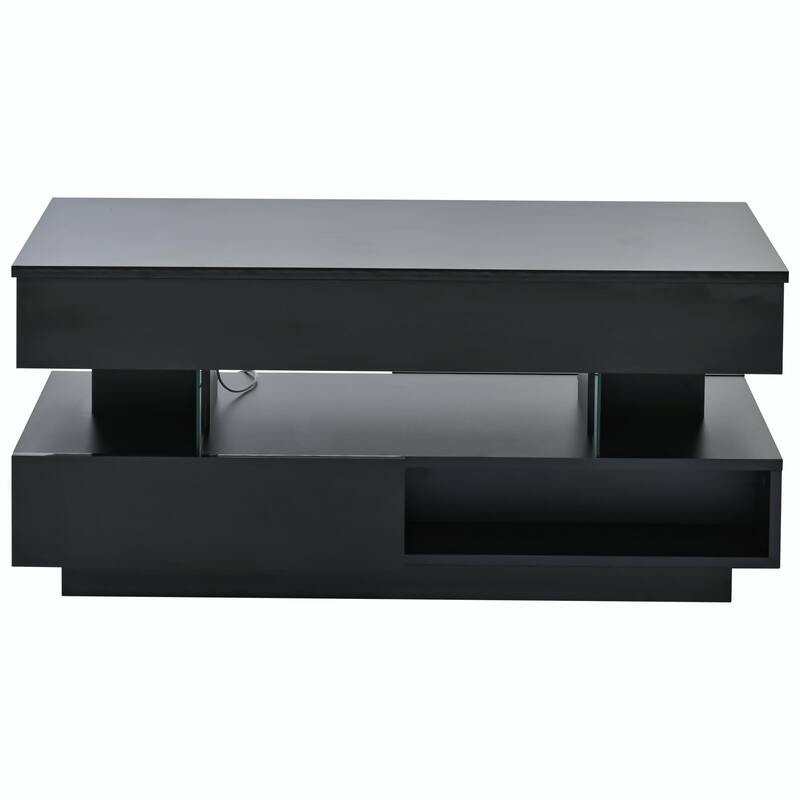 39.3" Lift Top Coffee Table with Hidden Compartment, 2 Storage Drawers and Adjustable LED Lights