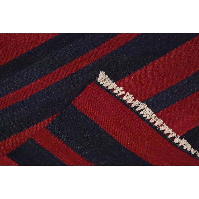 Hand Woven Oriental 100% Wool Carpet Southwestern Modern Red Kilim Area Rug - 9' 10'' X 4' 9''