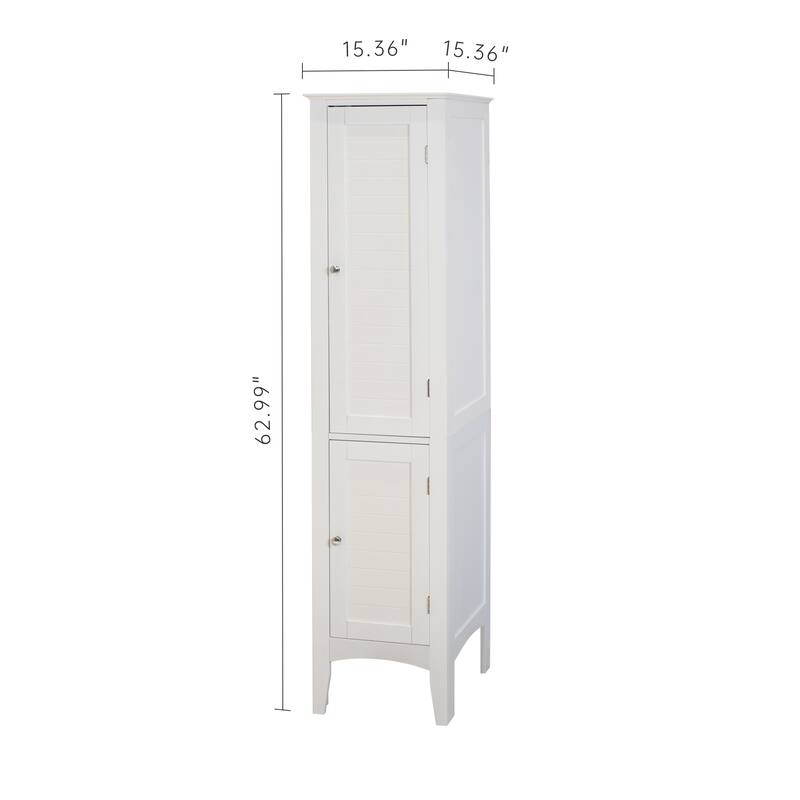 Tall Narrow Tower Freestanding Cabinet with 2 Shutter Doors 5 Tier Shelves,White