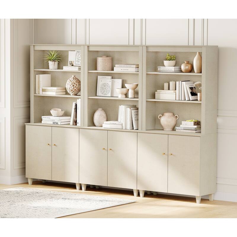 WAMPAT Modern 71" Tall Bookcase with Cabinets, 3 Columns 5-Tier