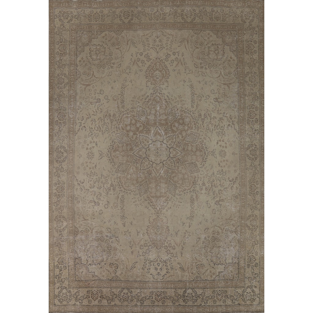 Floral Medallion Tabriz Persian Vintage Rug Hand-Knotted Wool Carpet - 9'4"x 13'4"