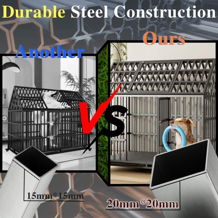 52" Crate Large Dog Cage with 4 Lockable Wheels and Removable Bottom Tray, Metal Dog Crate with Top Opening