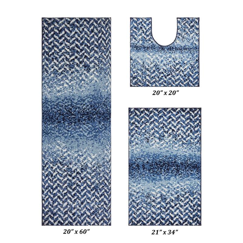 Better Trends 100% Micro Polyester 3 Pc Bathroom Rug Set- Casablanca Collection with Chevron Pattern, Maching Washable Bath Mat