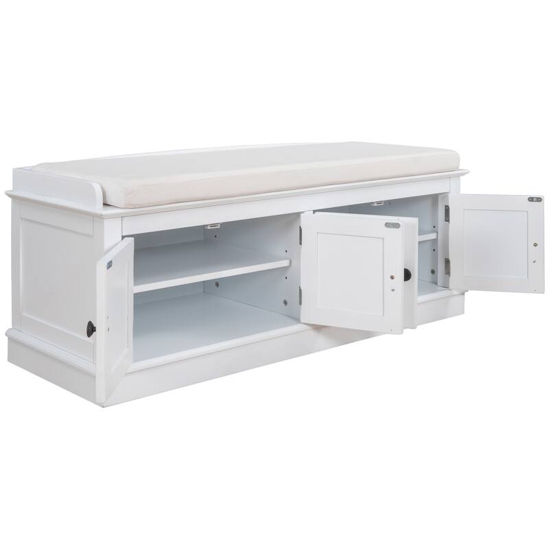 Storage Bench with 4 Doors and Adjustable Shelves
