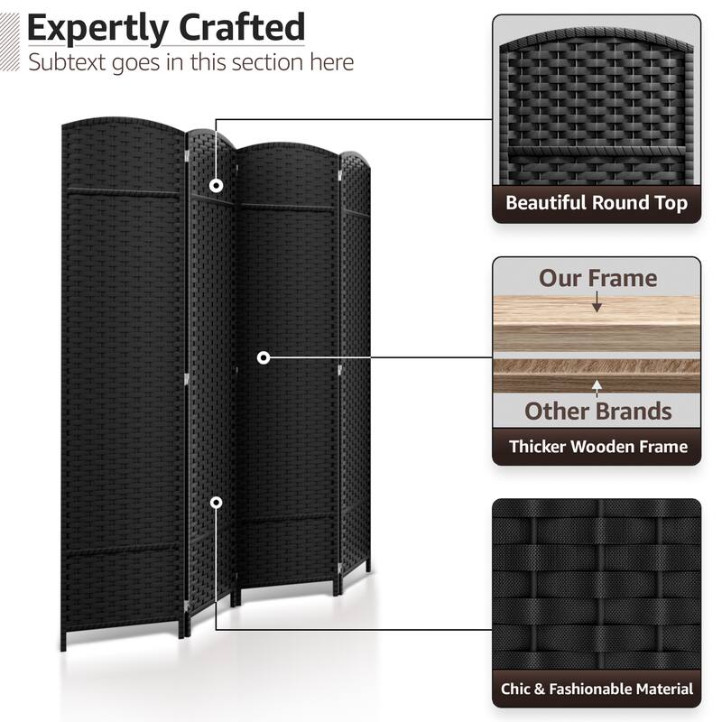 Sorbus 4 Panel Room Divider Tall Privacy Partition Screen Extra Wide Double Hinged Mesh Hand-Woven Folding Wall Divider - 6ft