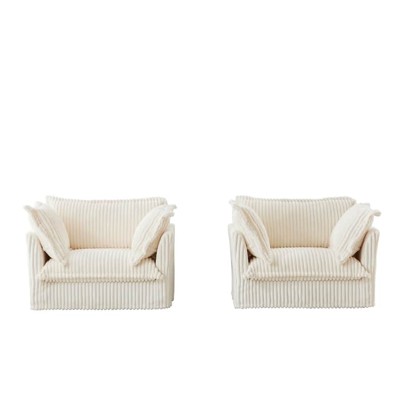 Leisure Armchair with Removable Covers, Accent Chair with Deep Seat, Lounge Chair with High Back Pillows, Set of 2