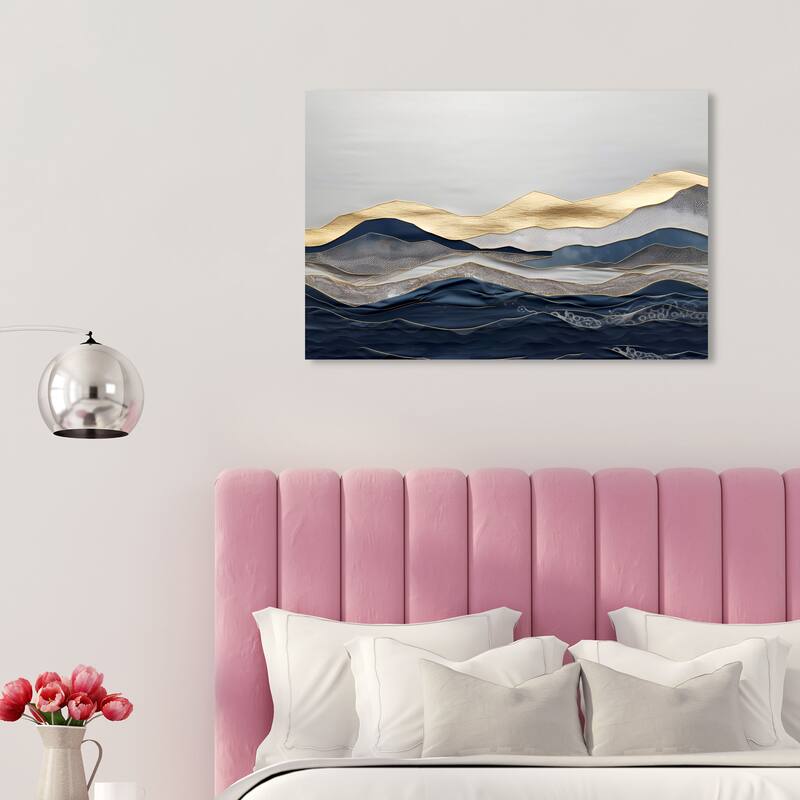 Wynwood Studio Canvas Abstract Foil Layer in Waves Gold and Metallic Gold Glam Wall Art Canvas Print - 30 x 20