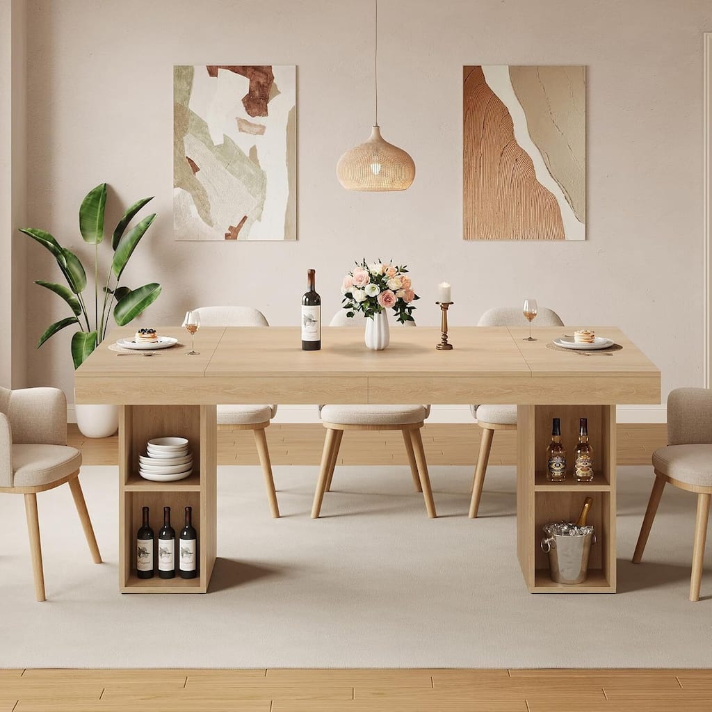 71-Inch Rectangular Dining Table for 6 with Dual-Sided Storage
