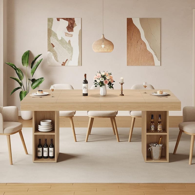 71-Inch Rectangular Dining Table for 6 with Dual-Sided Storage - Oak