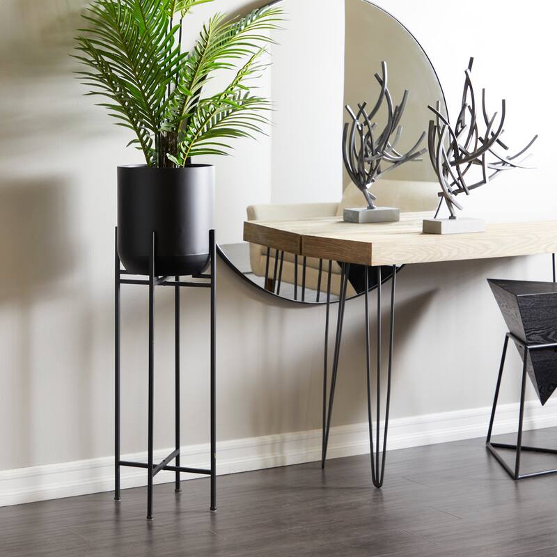 Black Iron Metal Modern Contemporary Planter on metal stand