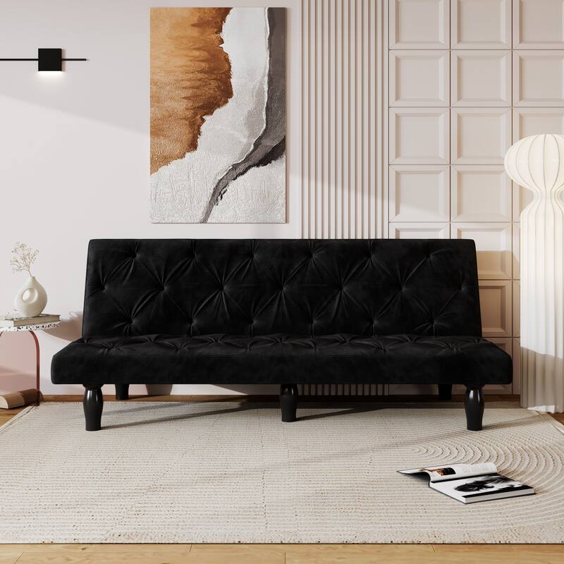 Sofa-to-Bed Evolution: 66" Velvet Sofa Bed Transforms Seamlessly, Ideal for Family Living Rooms, Apartments, and Bedrooms - Black