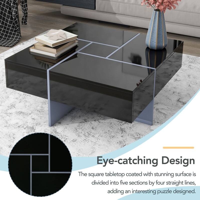 ON-TREND Unique Design Coffee Table with 4 Hidden Storage Compartments