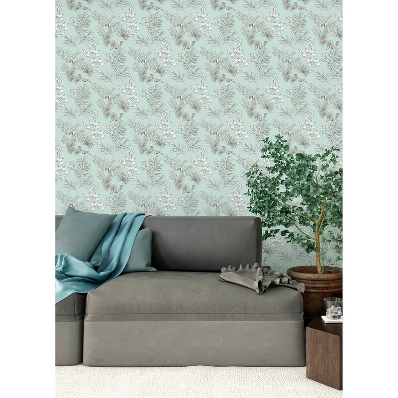 Shelly Mint Toucan Toile Wallpaper