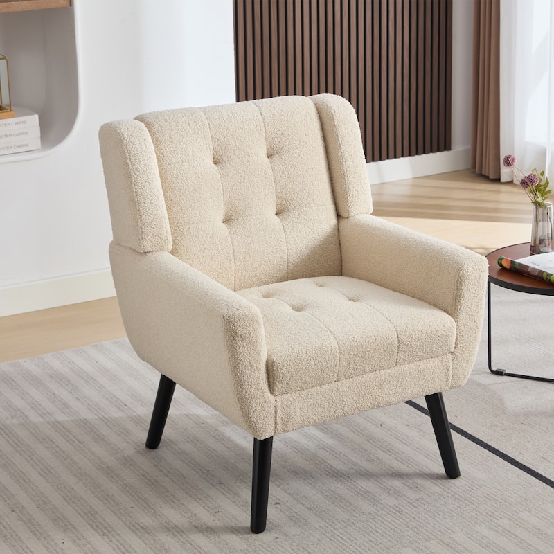 Teddy Accent Chair with Wood Legs - White