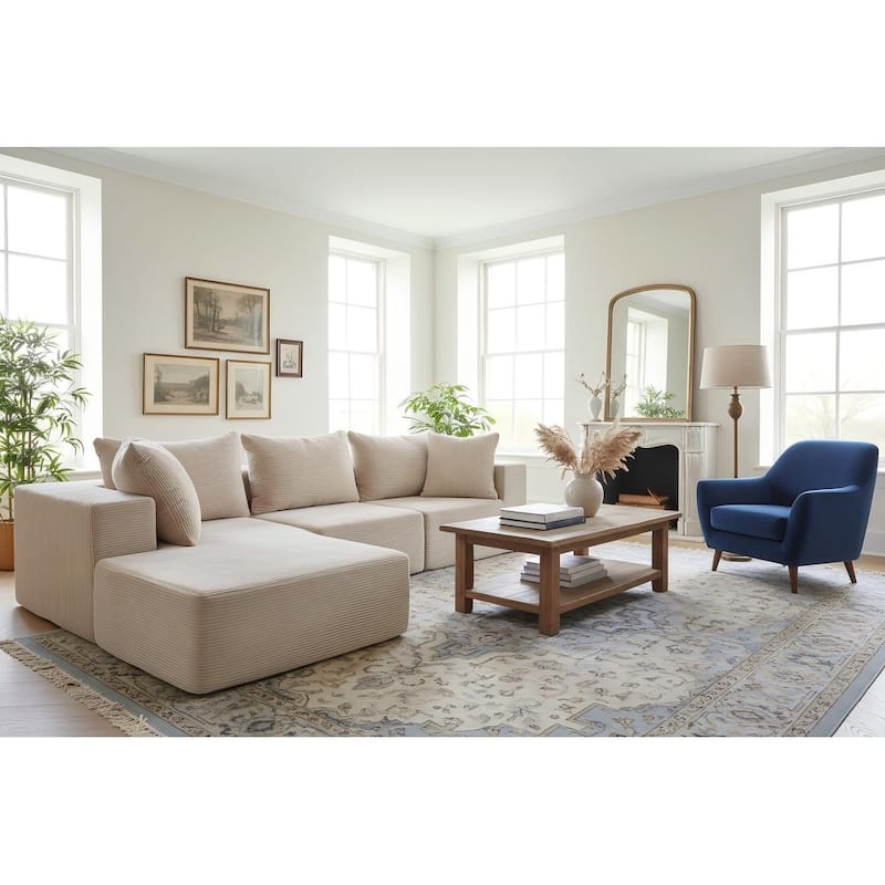 Modular Sectional Sofa, L-Shaped Boneless Couch with Deep Seat, Corduroy Cloud Couch, No Assembly Required