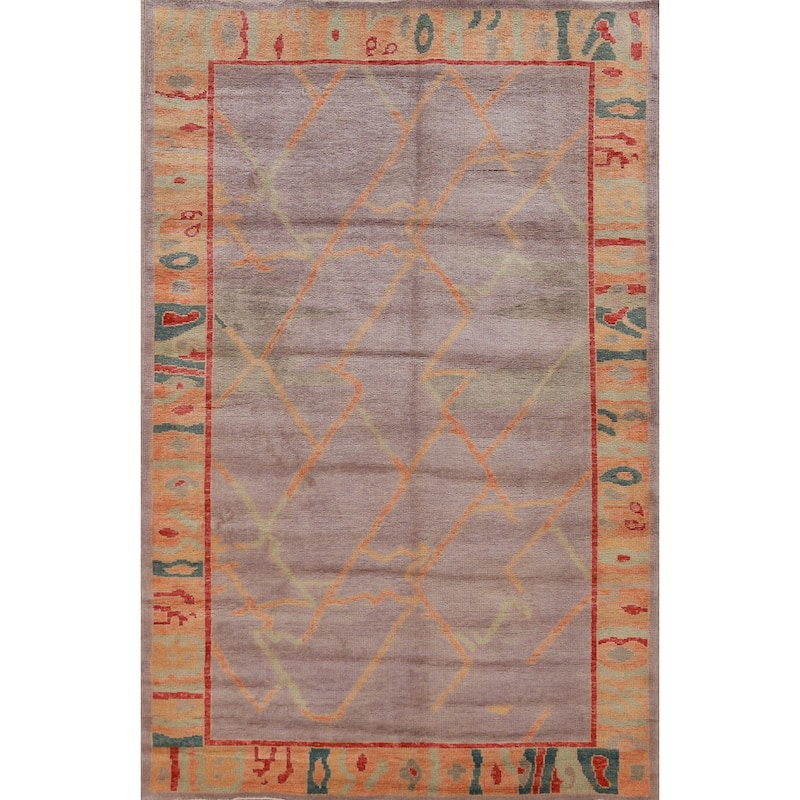 Hand Knotted Oriental 100% Wool Carpet Transitional Geometric Purples Oushak Area Rug - 6' 11'' X 4' 4''