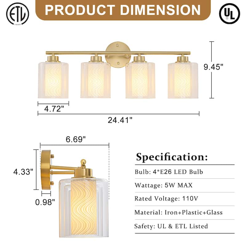 Modern Gold Vanity Light with Double Cylinder Shades Bathroom