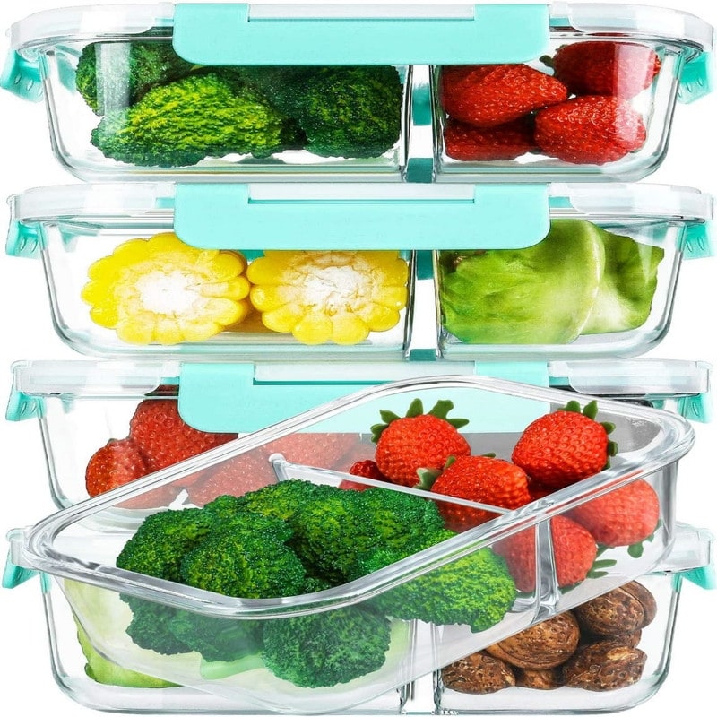 M MCIRCO [5-Pack,36 oz] Glass Bento Box 3 Compartment with Lids