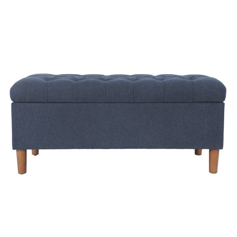 HomePop Button Tufted Top Storage Bench with Wood Legs - Blue Felted Woven