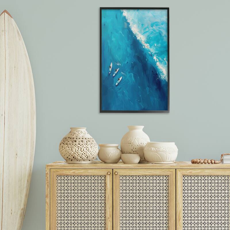 Stupell Surfers & Wave Aerial View Framed Giclee Art Design By LSR Design Studio