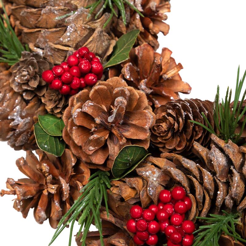 Frosted Pinecone and Red Berry Artificial Christmas Wreath - 13" - Unlit