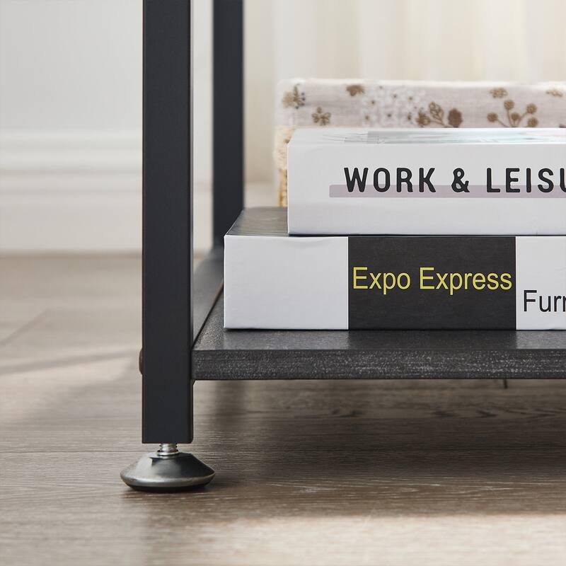 VECELO Industrial Nightstand with Charging Station 3-Tier End Table Bedside Table Black Steel Frame for Small Spaces