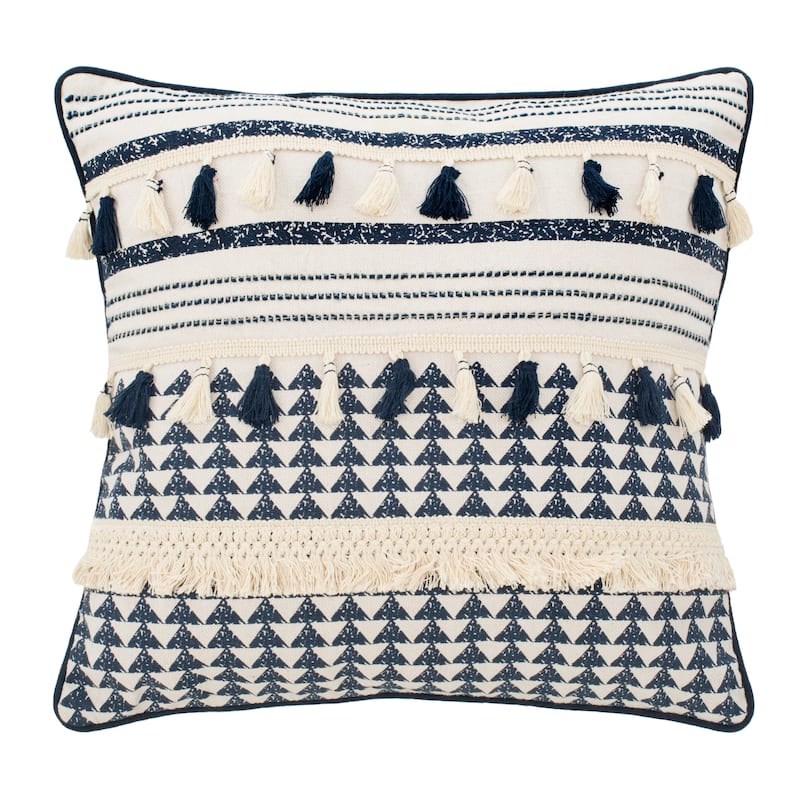 SAFAVIEH Carisbrooke Navy/ Cream Textured Geometric 16-inch Decorative Pillow