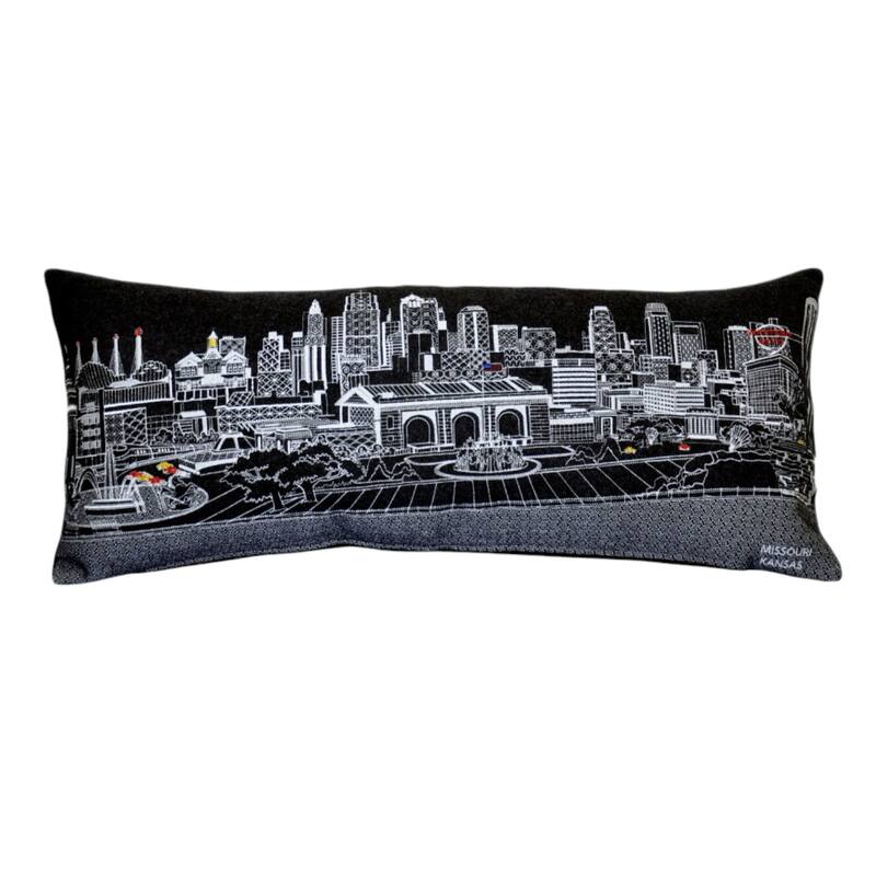 HomeRoots 35" Black Kansas City Nighttime Skyline Lumbar Decorative Pillow