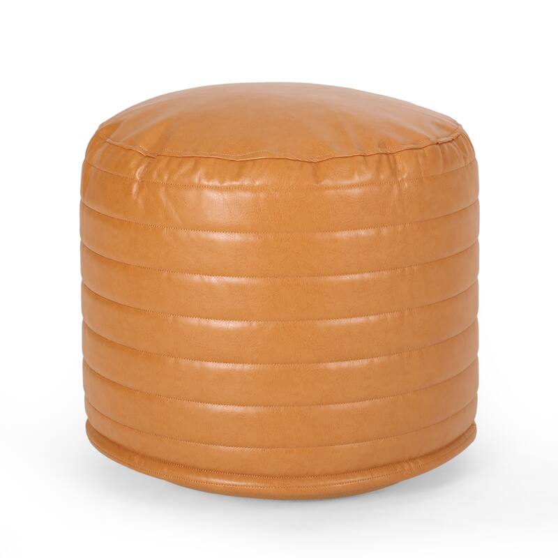 Baddow Contemporary Faux Leather Channel Stitch Pouf by Christopher Knight Home