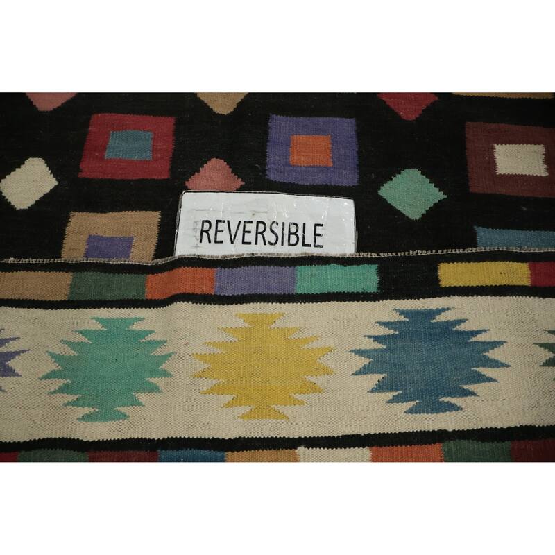 Hand Woven Oriental 100% Wool Carpet Southwestern Tribal Black Kilim Area Rug - 9' 0'' X 6' 2''