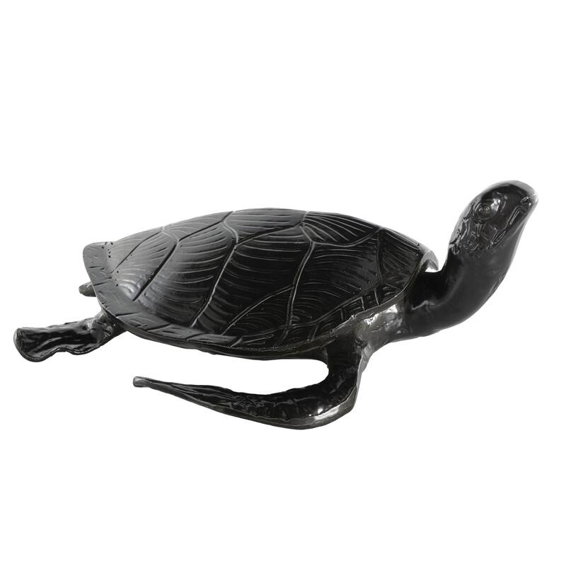 Black Aluminum Metal Carved Sea Turtle Decorative Sculpture